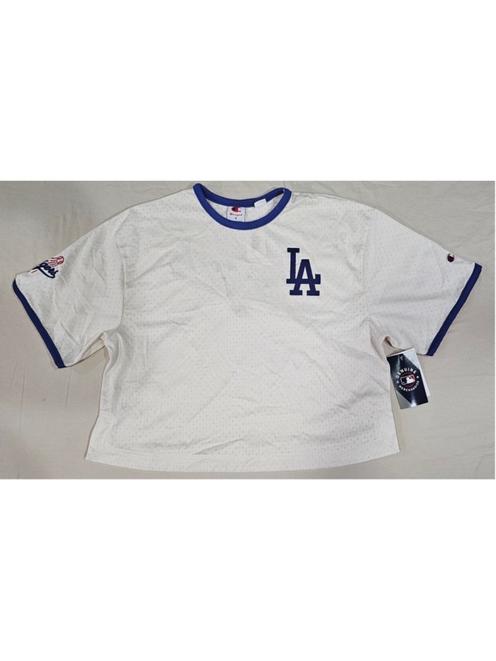 Women's Champion LA Dodgers MLB Crop Tee White Blue Size S